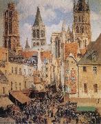 Camille Pissarro The Old Marketplace in Rouen and the Rue de l-Epicerie painting